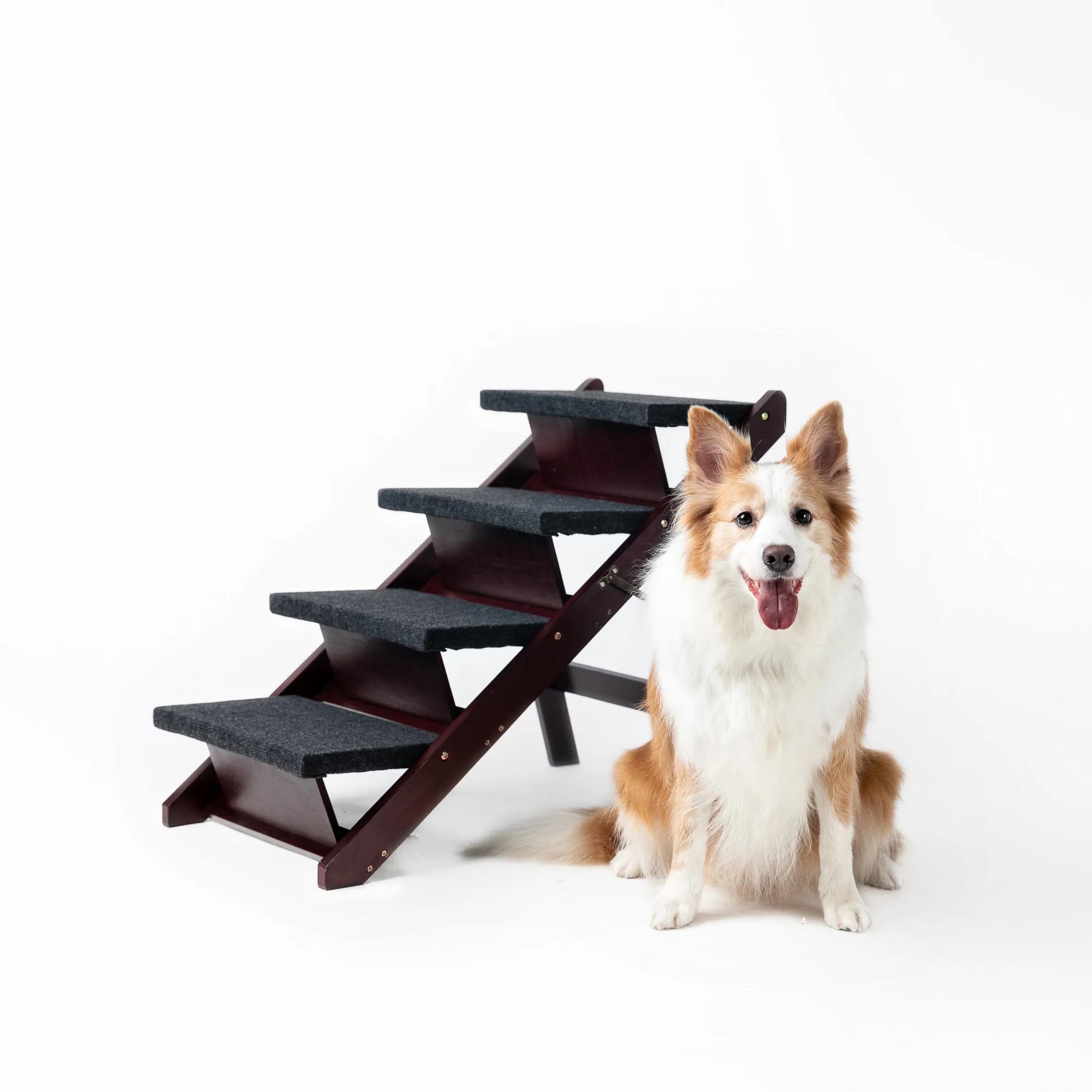 Wooden Dog Stairs Steps - Foldable 4 Levels Pet & Ramp Perfect For