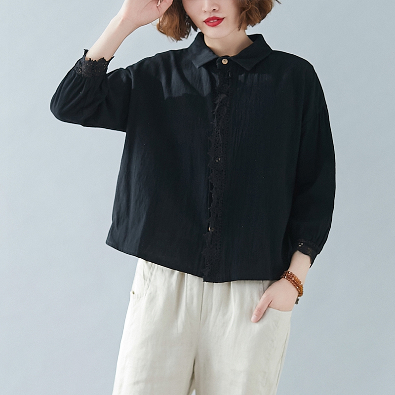 Ladies Fashion Slim Cotton Linen Long Sleeve Shirt