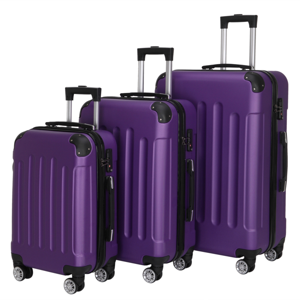 Three In One Handle Universal Wheel With 4 Corner Guards Pull Rod Box, 20in, 24in, 28in ABS Aluminum Alloy Pull Rod, Classic Color Scheme - Dark Purple — foto 5