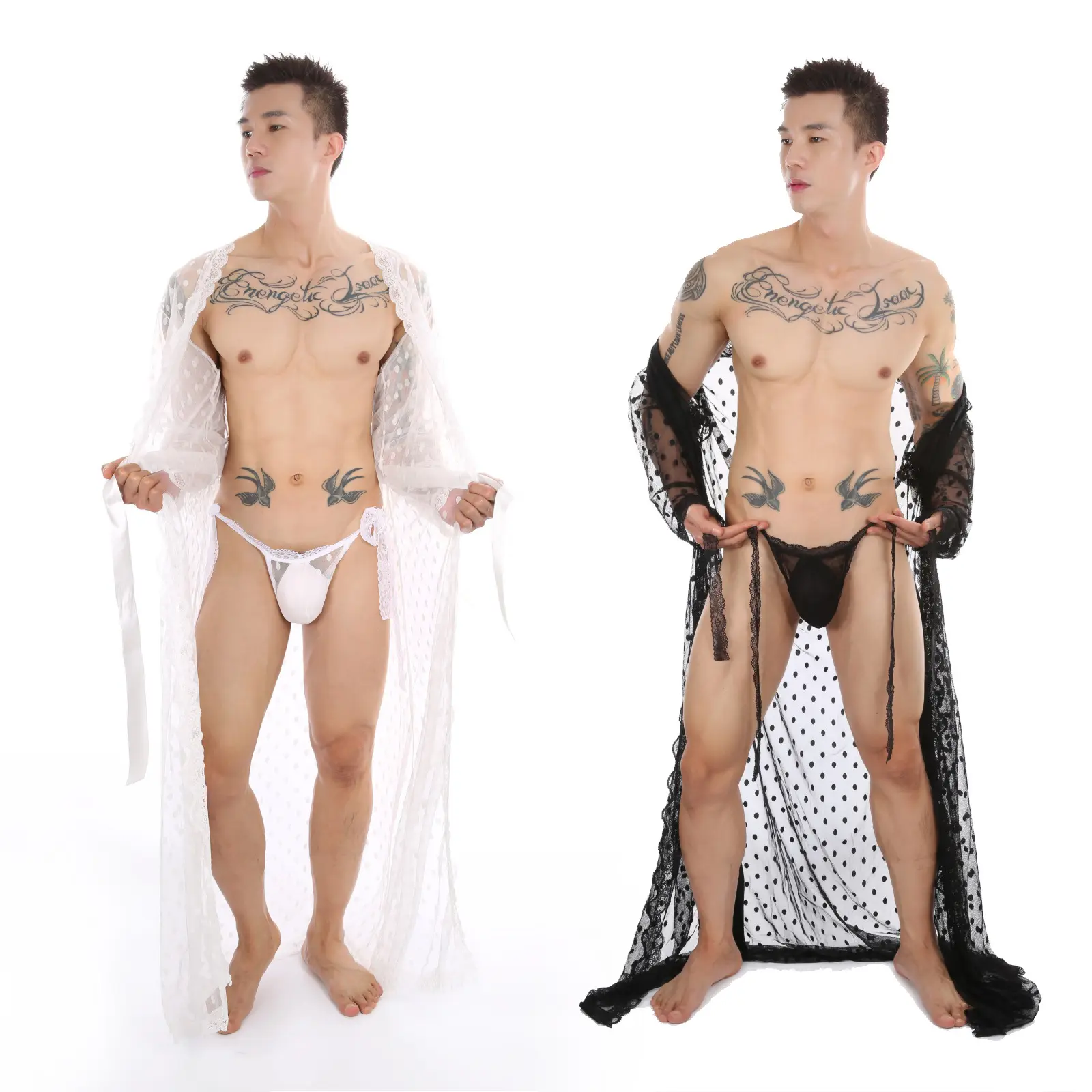 Men's Polka Dot Japanese Kimono Long Silky