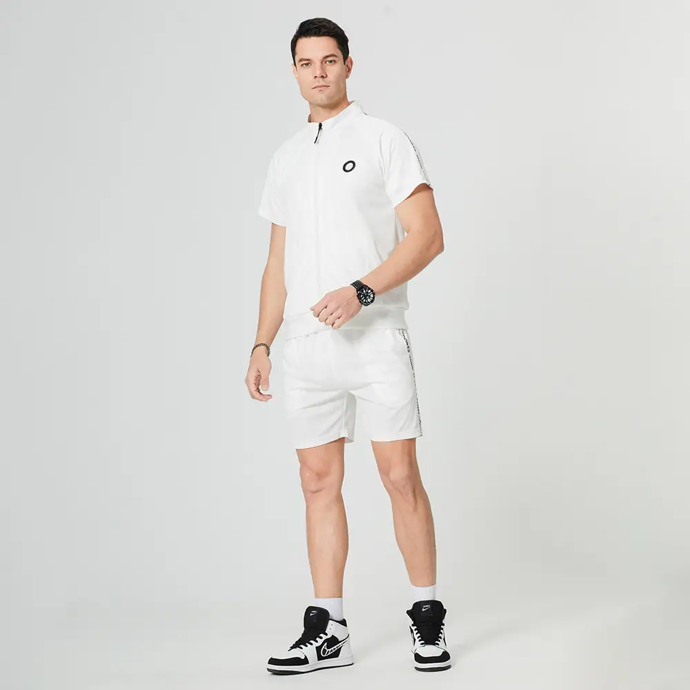 Men's Athletic Short Sleeve T-Shirt and Shorts Set with Zip-Up Top