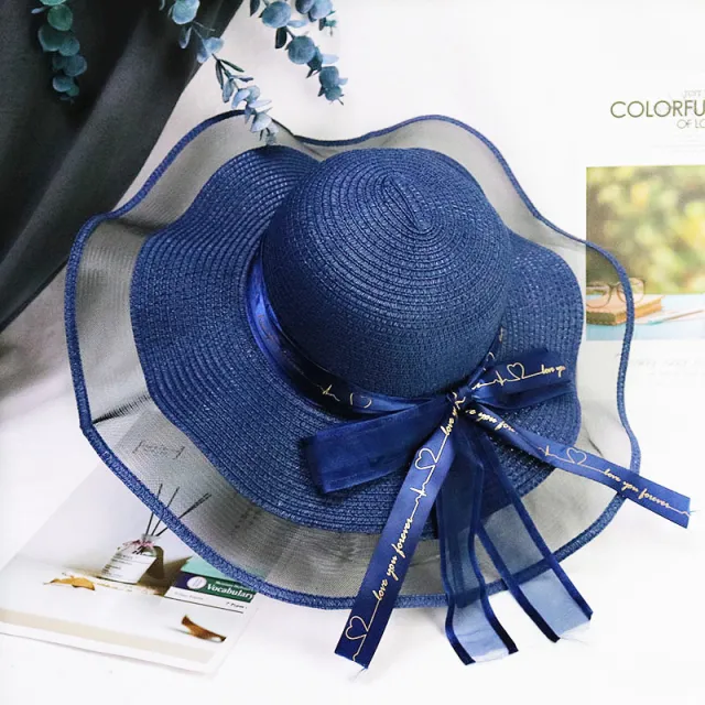Foldable Sunscreen Sun Hat Seaside Bow Beach Hat Navy - Shop at LoveMi