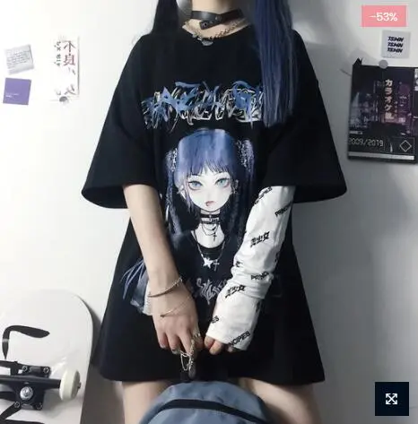 Summer Student Loose Couple Dark Girl Short sleeved T shirt Black - Shop at LoveMi
