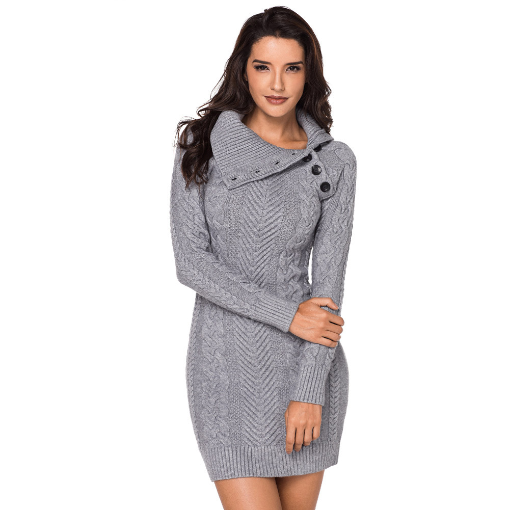 Cable Knit Pullover Asymmetric Button Long Sleeves