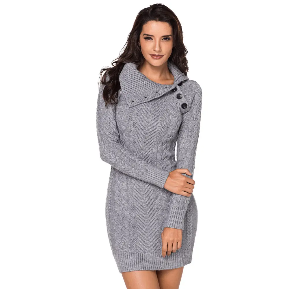 Cable Knit Pullover Asymmetric Button Long Sleeves