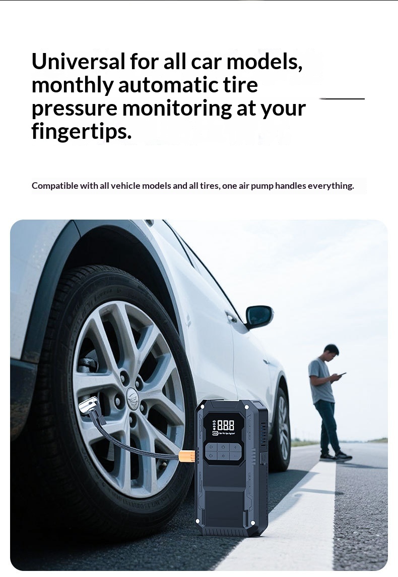 12V Car Starter With Air Compressor, Portable Car Battery Booster Pack, Emergency Battery Box Auto Tire Inflator All-in-One 4
