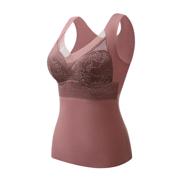 New Thermal Vest Female Heating Double sided Brushed Plush Fixed Cup Dark Coffee - Shop at LoveMi