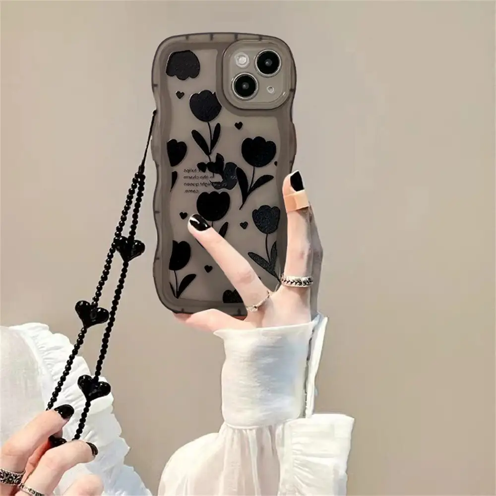 Advanced Niche Black Flowered Silicone Phone Case