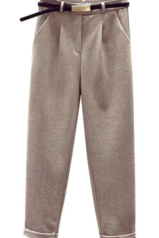 Women's Autumn And Winter Woolen Pants Fleece Casual Harem Pants Khaki - Shop at LoveMi