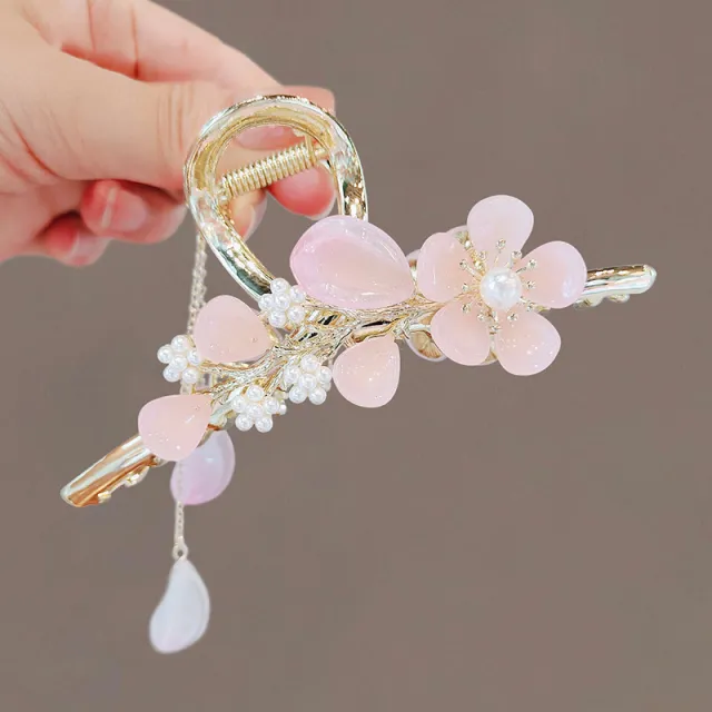 Fashionable Tassel Flower Grab Clip For Women Antique Pink Flower Clasp - Shop at LoveMi