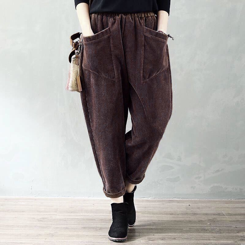 Title 3, Womens Corduroy Casual High-waist Loose Robe P...