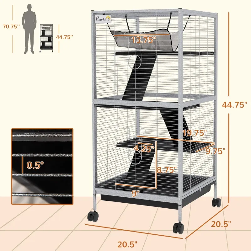 PawHut Rolling Small Animal Cage With Hammock
