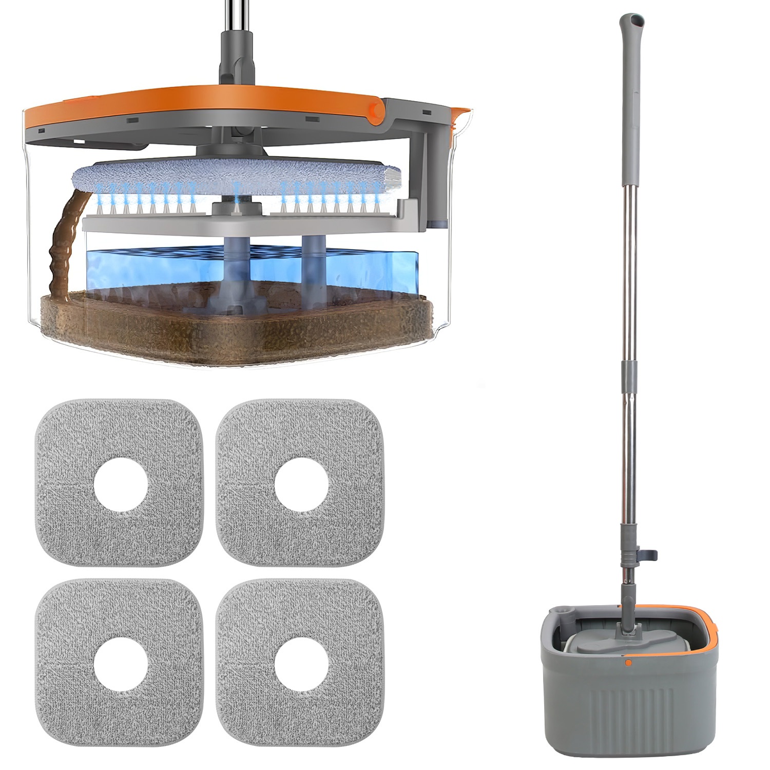 Spin Mop And Bucket System Includes Dual Compartment Mop Bucket Thick Washable Microfiber Mop Pads For Home Cleanin... image 4