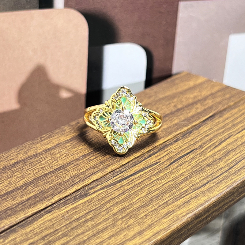 Bright Color Enamel Glaze Flower Ring Vintage Sweet Cool Style Female Daily Band