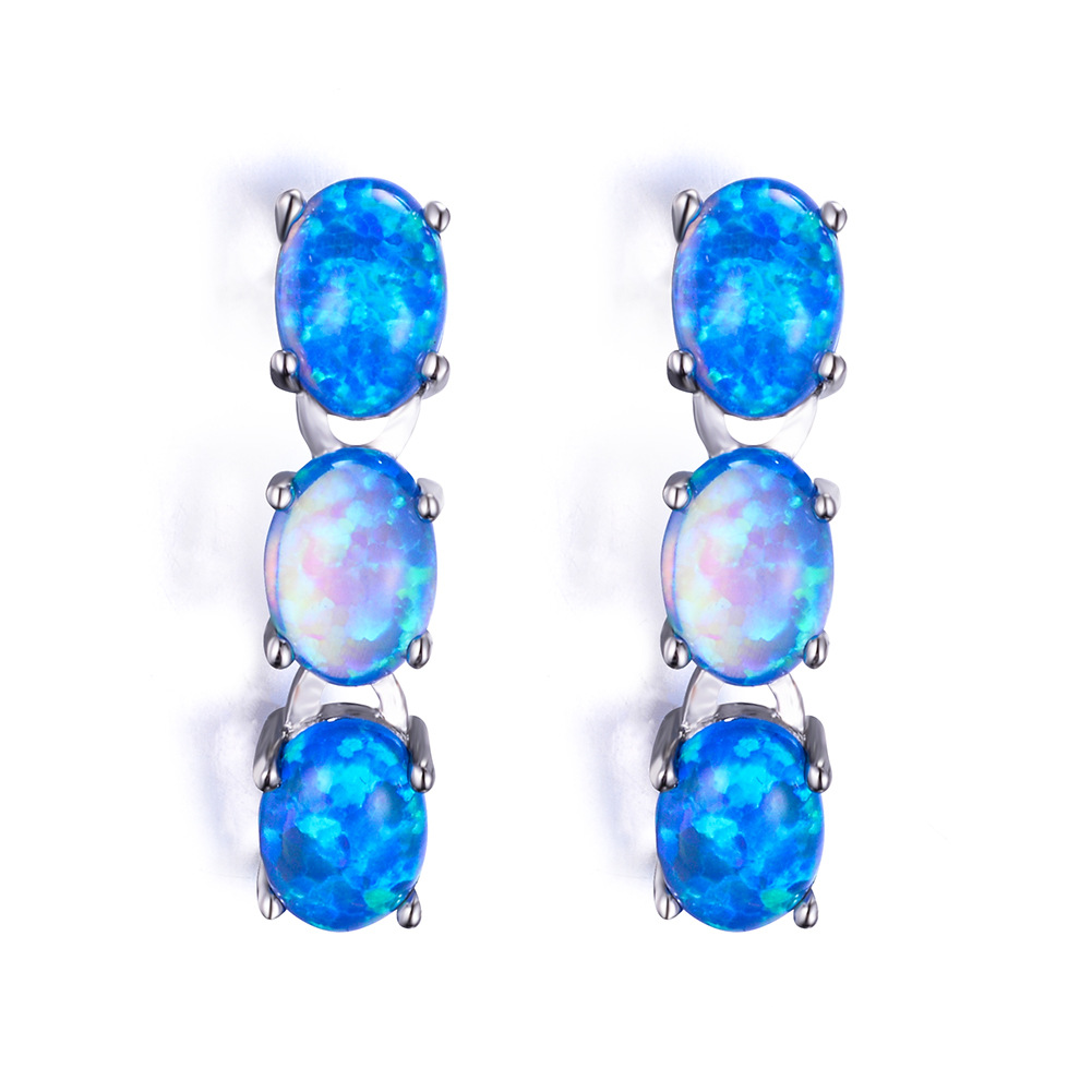 Fashion White Gold Three Color Opal Stud Earrings