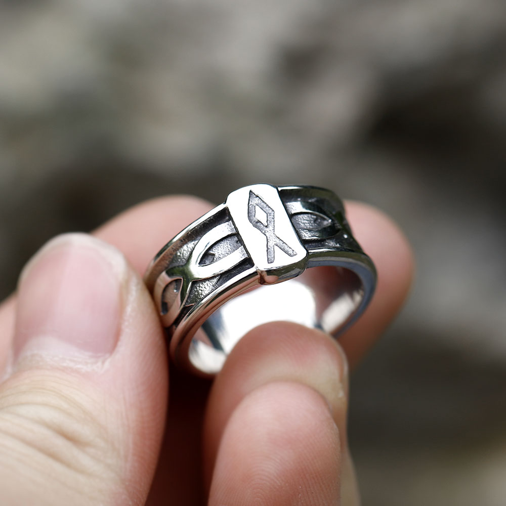 Title 4, Bague en acier titane Alphabet Viking Vintage p...