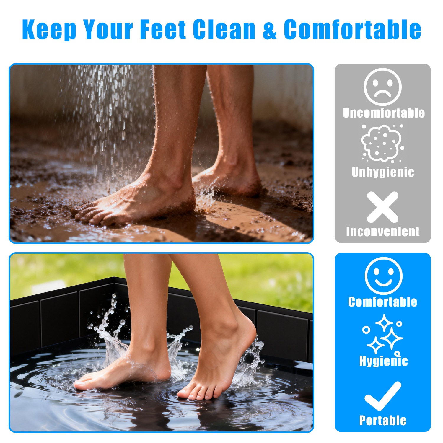 41x41x5.5in Portable Shower Pan Foldable Shower Basin Collapsible Camping Shower Tent Base With Detachable Drain Pipe For Indoor & Outdoor