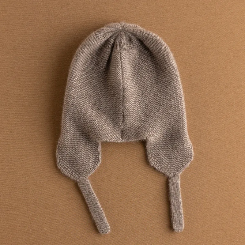 Women's Pure Cashmere Knitted Hat Ear Protectors - Khaki