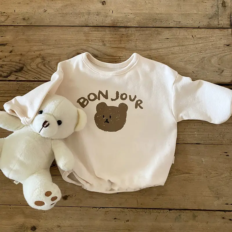 Boys And Girls Bear Top Plaid Loose Baby Long-sleeved T-shirt
