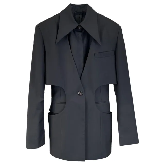 Two Pieces Of Casual Fake Jackets With A Hollowed Out Niche Design On The Waist Black - Shop at LoveMi