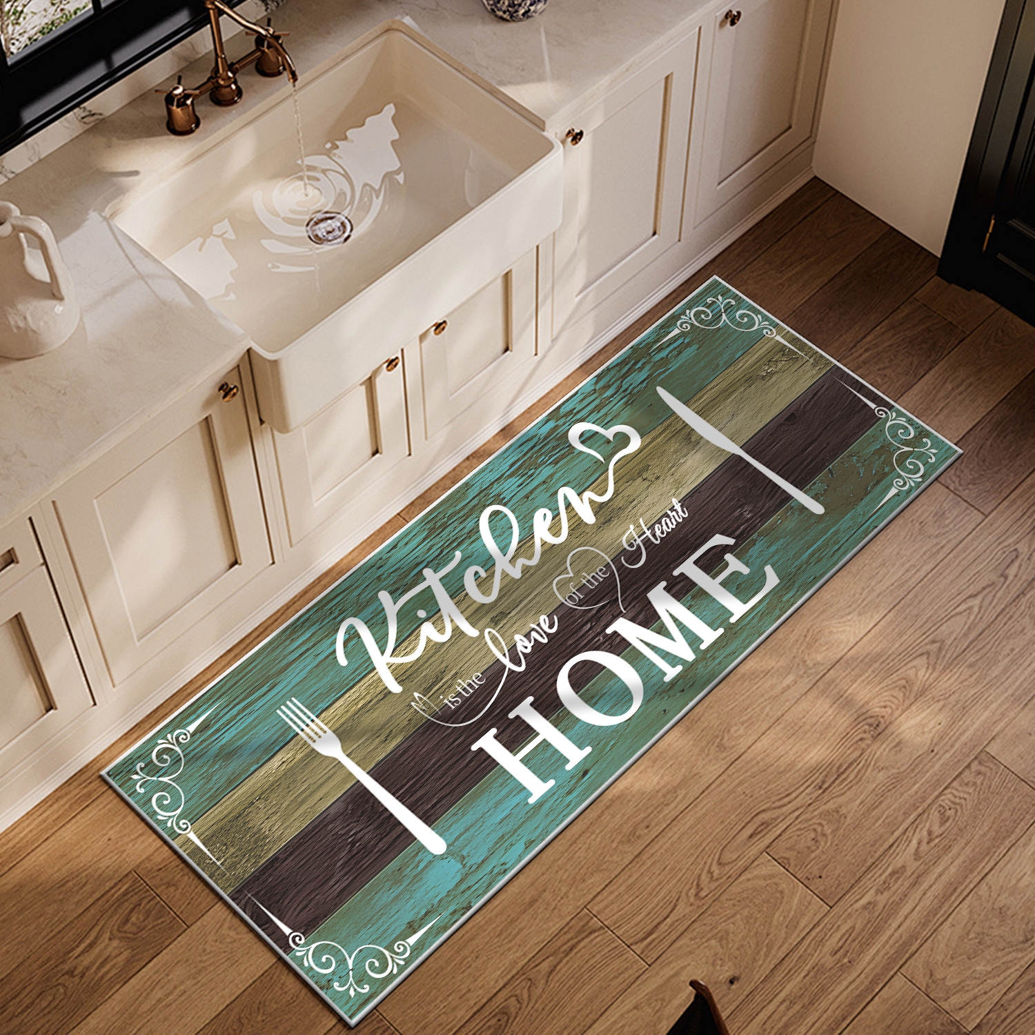 Boho Kitchen Rug Sets 3 Pieces, Washable Kitchen Mats For Floor, Non Slip Soft Kitchen Area Rug Floor Mat For Kitchen, Laundry Room And Hallway Teal, 20''X32'' 20''X48'' 20''X60'' 7