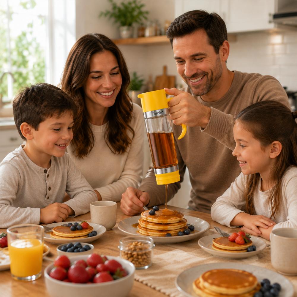 Glass Honey Dispenser Jar With Handle, Auto Flip Lid, Household Honey Storage Bottle,Self-pickup Only image 3