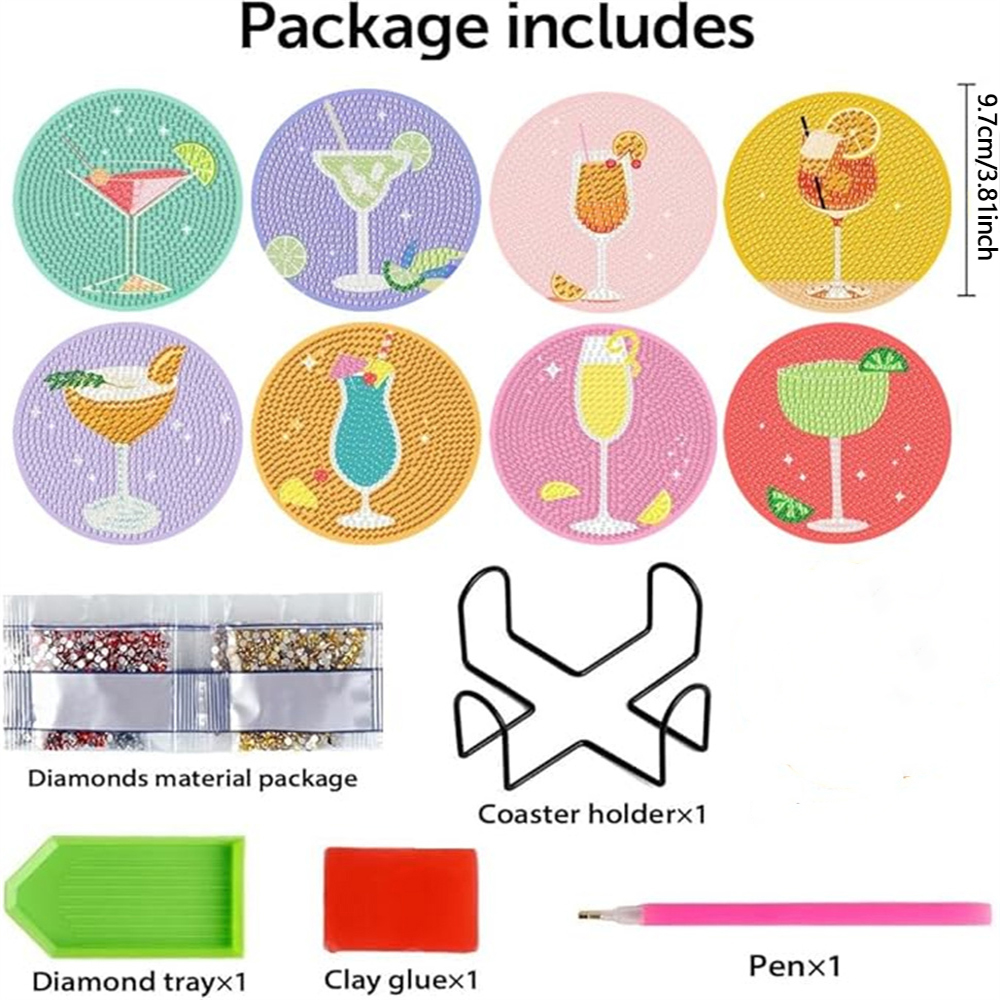 Diamond Art Drawing Coaster With Bracket, DIY Wine Glass Pattern Diamond Art Coaster, Suitable For Adults And Beginners Diamond Drawing Kit, Diamond Kit Craft Supplies, Exquisite Gifts For Fr