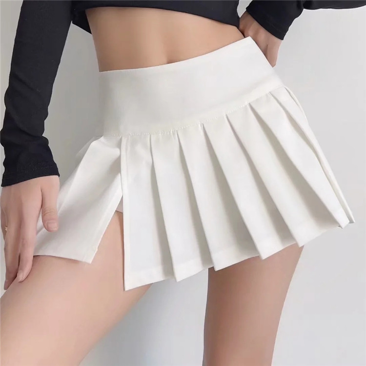 Ladies Anti-Smudge Side Slit High Waist Pleated Skirt