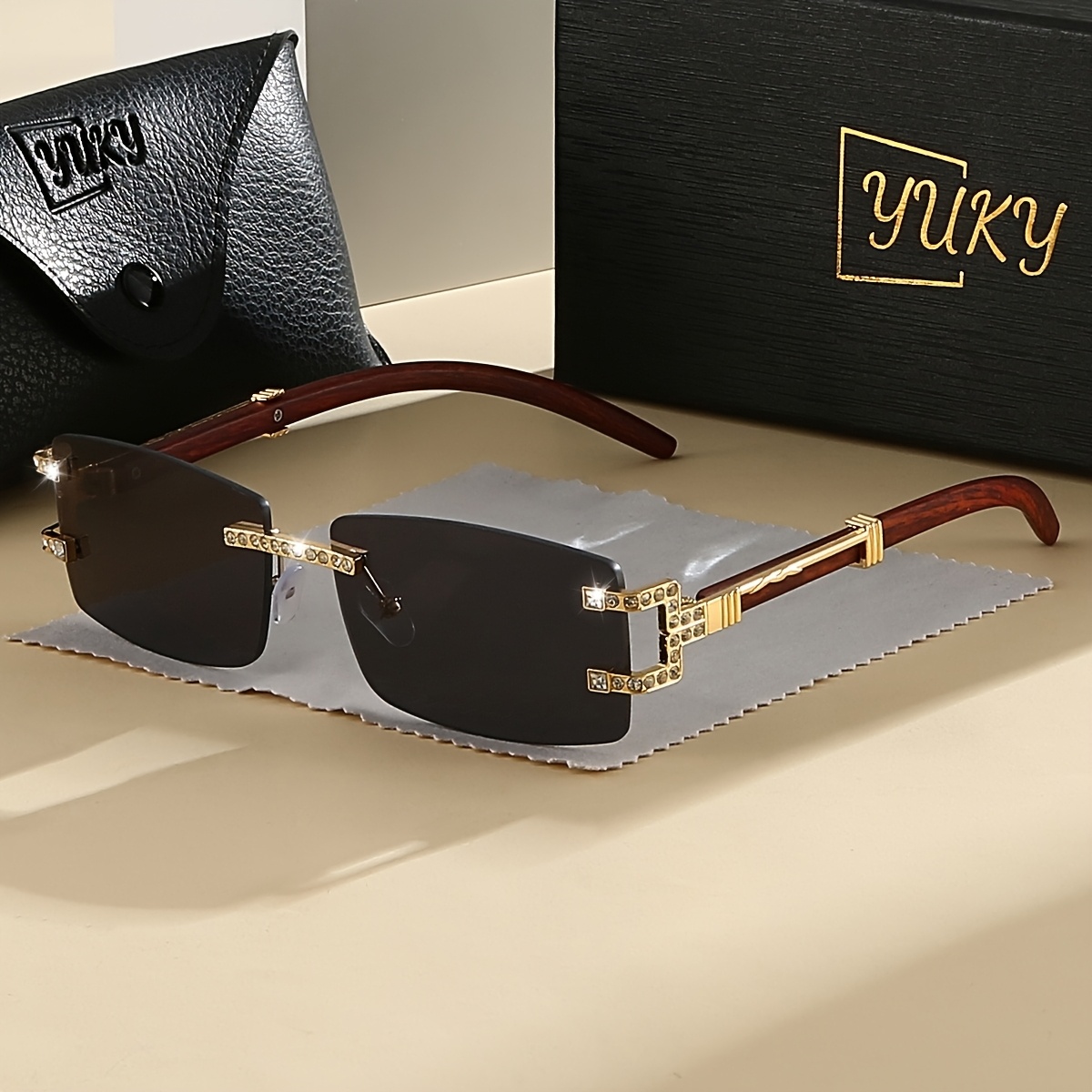 Luxurious Gift Box Set - Women's Diamond-set Square-edge Frameless Stylish Glasses With Metal Accessories For Decoration. Suitable For Daily Casual Wear And Various Styling Occasions. — 1