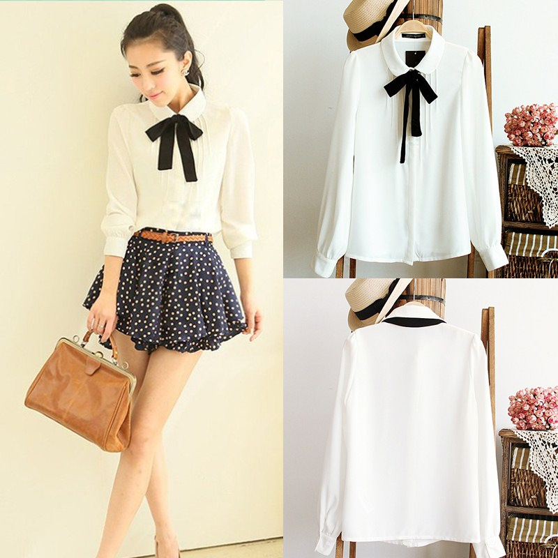 Sweet And Cute Preppy Style All-match Doll Collar Shirt Women