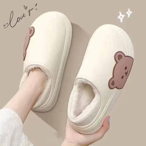 Bear Fluffy Slippers Winter House Shoes for Women