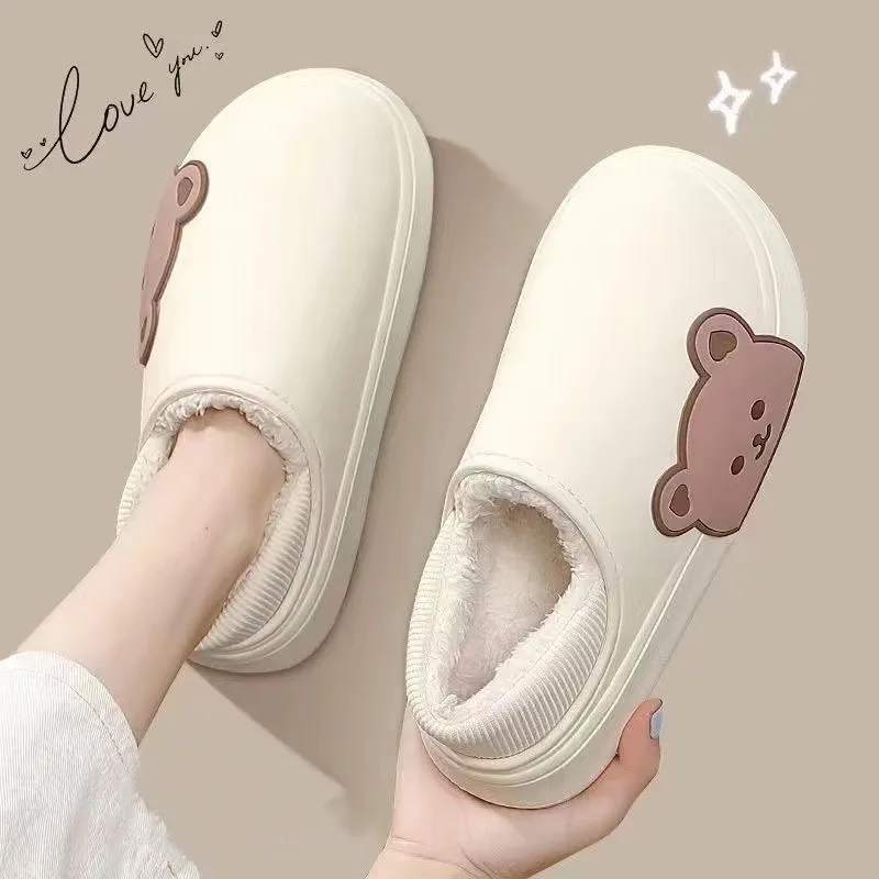 Bear Fluffy Slippers Winter House Shoes for Women