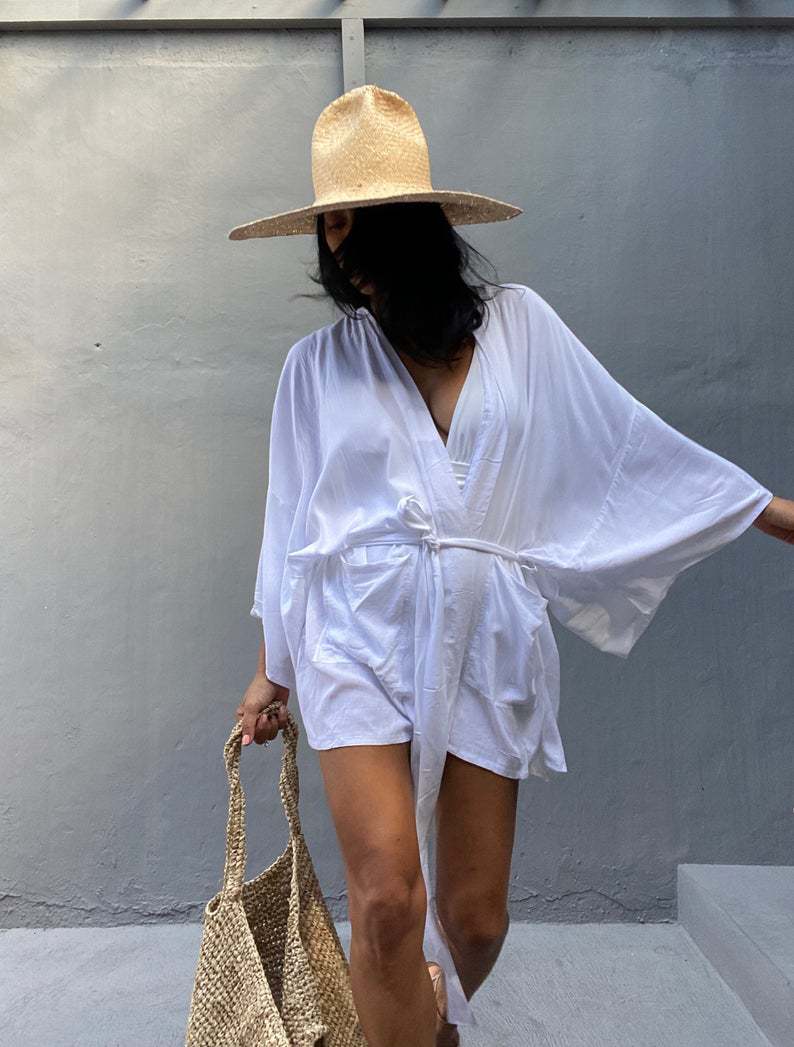 New Ladies Short Cardigan Casual Beach Sunscreen Shirt White - Shop at LoveMi