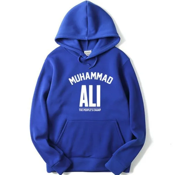 Men's Solid Color Fleece Pullover Sweatshirt Hoodie Letter Print Blue White Logo - Shop at LoveMi