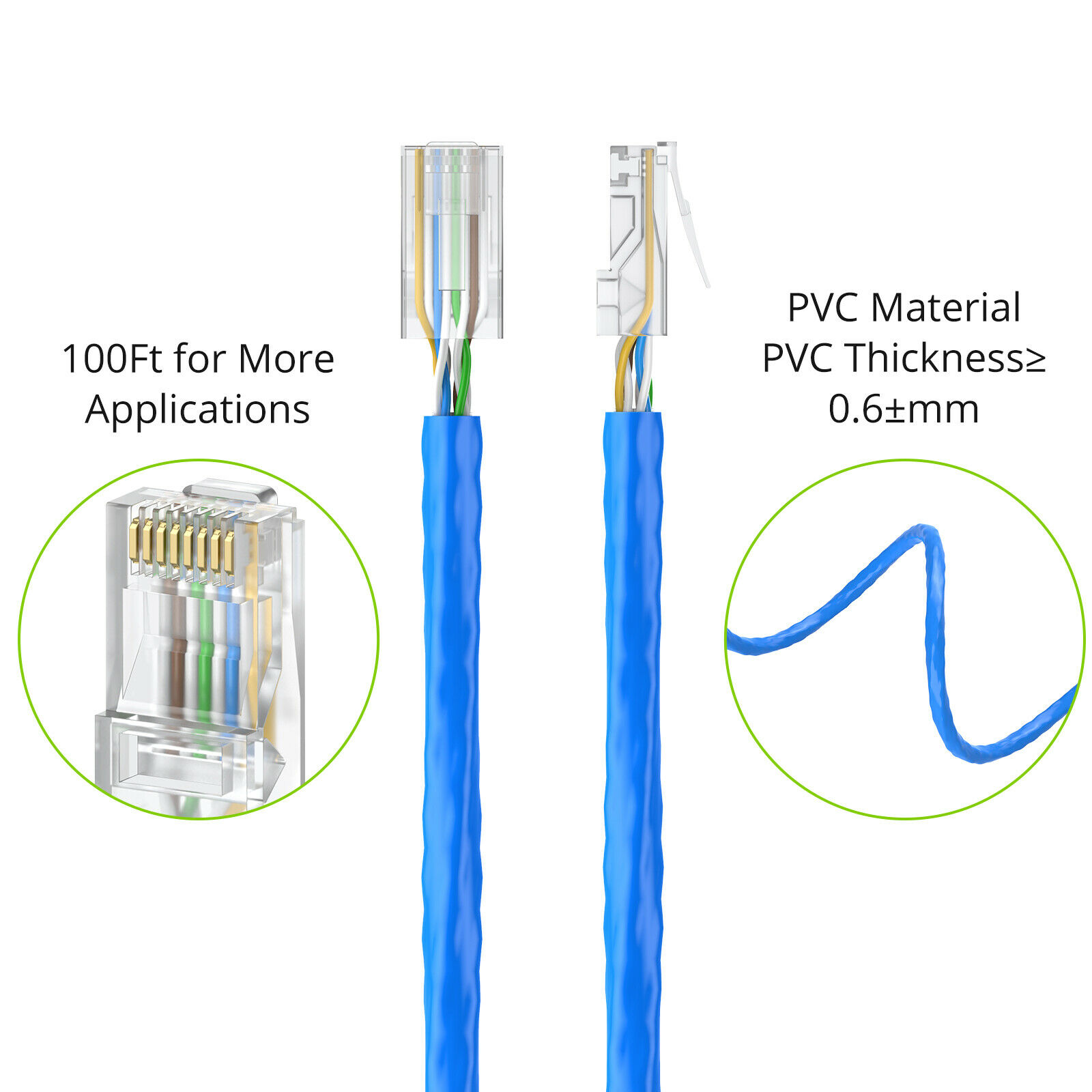 50M  165Ft CAT6 RJ45 Ethernet Network High Speed Cable 23AWG Solid Bare Copper