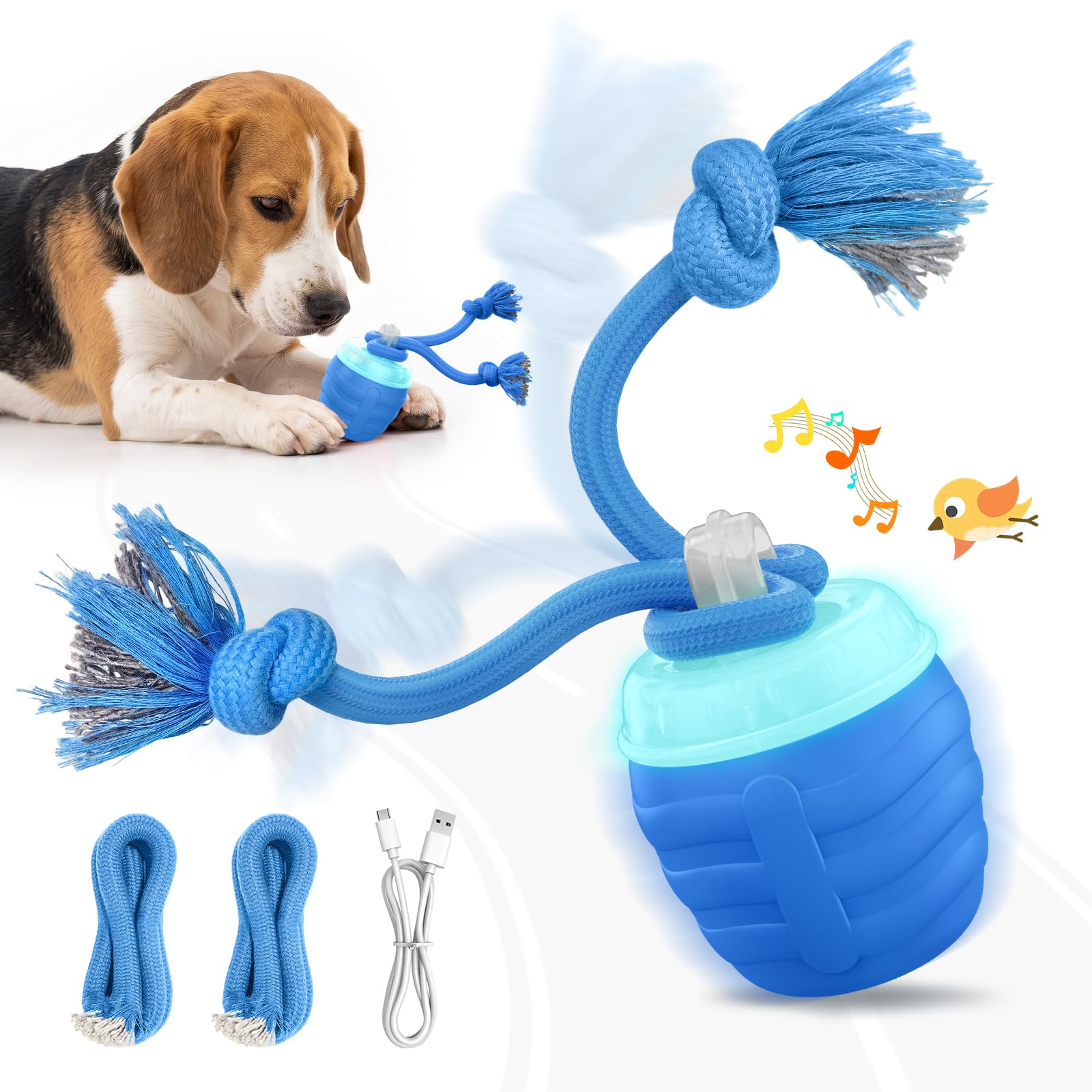 Interactive Dog Toys, Automatic Rolling Dogs Toy With Rope For Medium Large Dogs, Touch Activated Moving Dog Ball For Boredom 5
