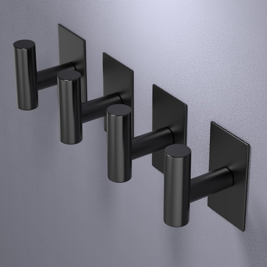 Wall Towel Hooks Heavy Duty Sticky Holder Waterproof Towel Hooks For Hanging Coat Clothes Black 2 Pack 5