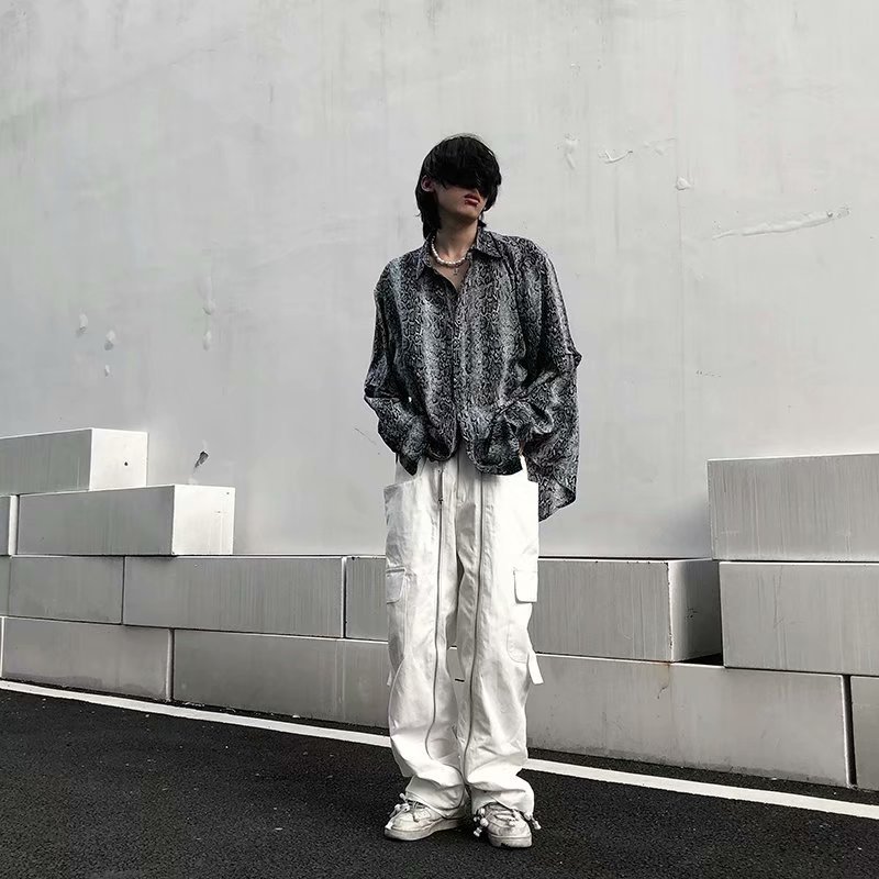 Snakeskin Pattern Shirt Men And Women Loose Drape Personalized Top Trendy