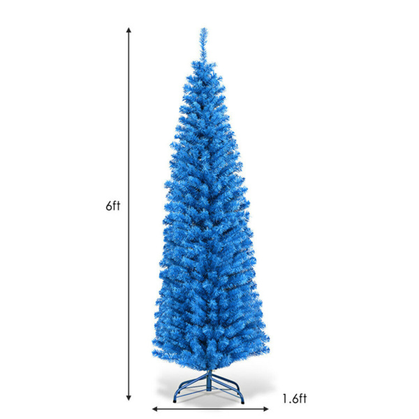 6FT Artificial Christmas Tree - 520 Branch Tips, Blue/Pencil Shape Design, Eco-Friendly PVC + Sturdy Metal Stand-12