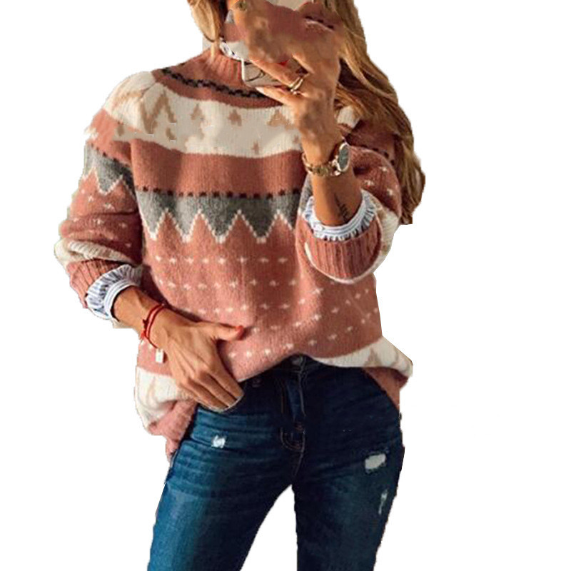 Long Sleeve Pullover Round Neck Contrast Sweater