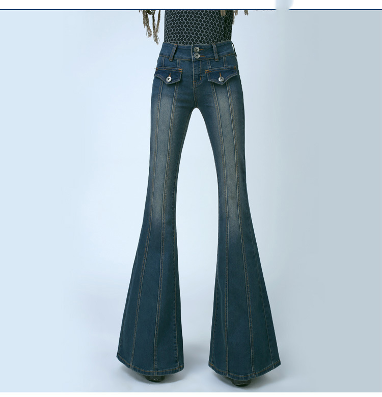 Women's Denim Casual Jeans Slim Trousers Slimming Big Flared Jeans Blue - Shop at LoveMi