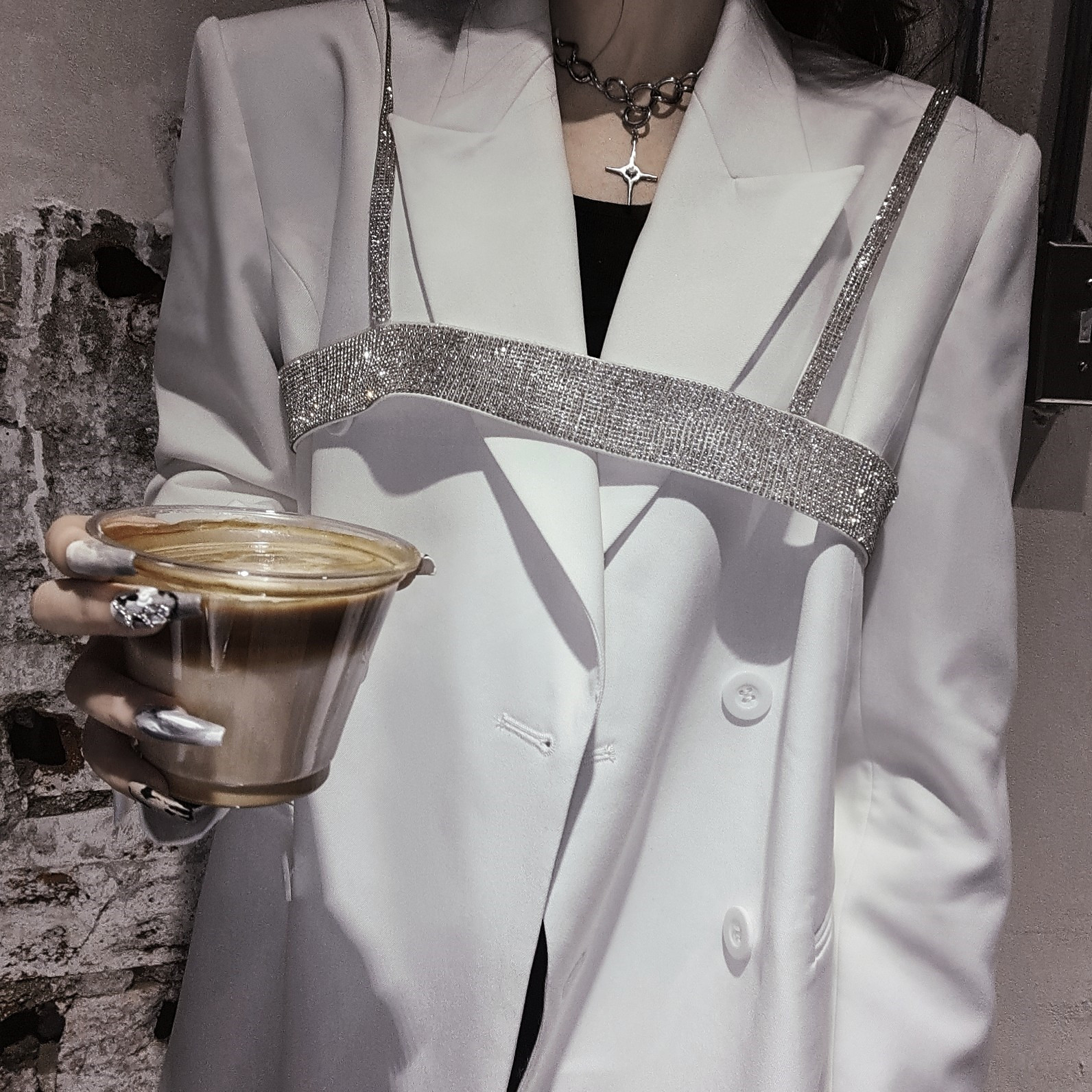 Double Breasted Jacket Women's White Silhouette Suit
