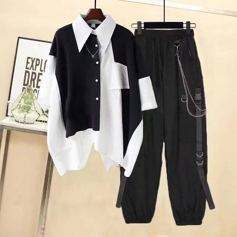 Title 5, Two Piece Loose Design Patchwork Shirt Cargo Pa...