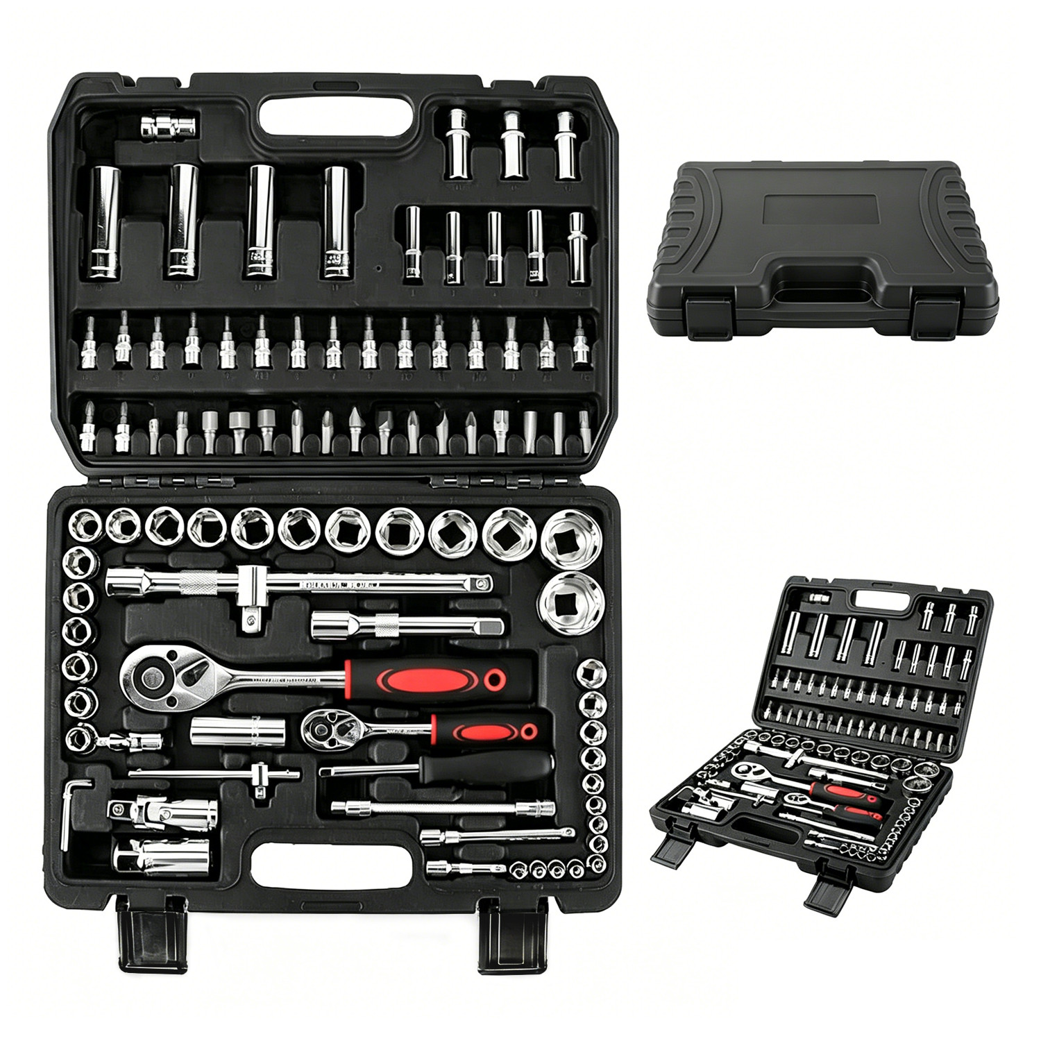 94 Piece 1 2  & 1 4 Drive Socket Set Screwdriver Ratchet Bits Wrench Tool Kit — foto 4