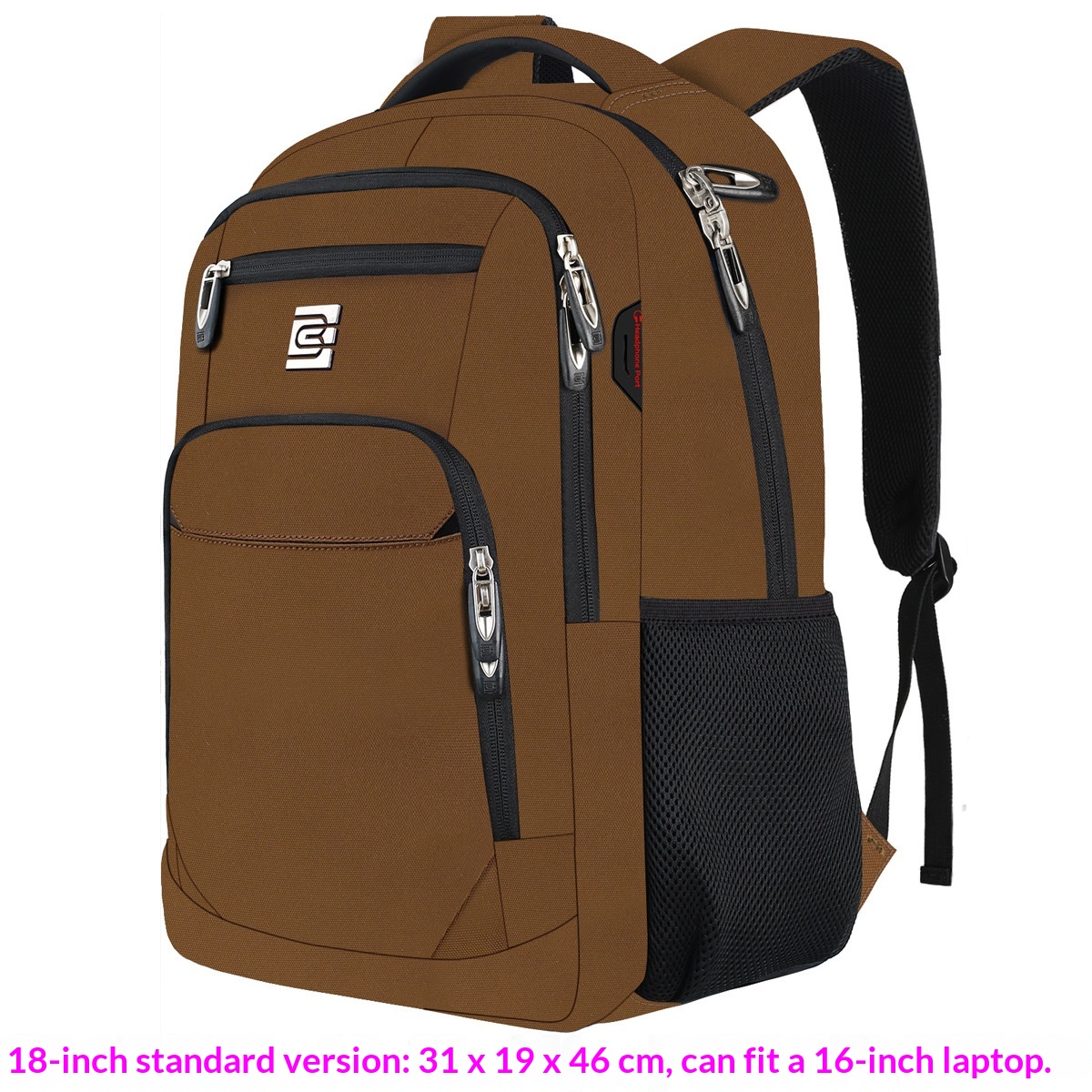 BC Men's Business Backpack Oxford Cloth Waterproof 16 Inch Large Capacity Multifunctional Computer Backpack Student Backpack Female - Coffee Color