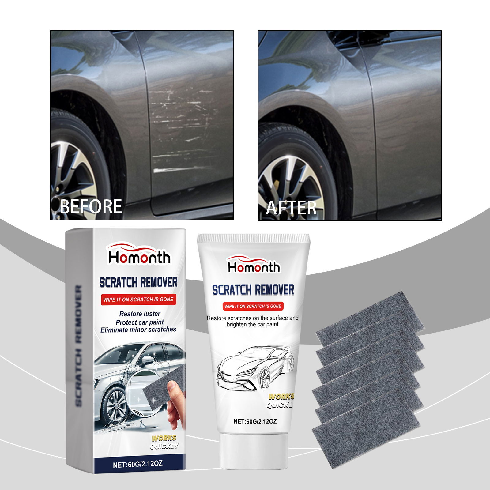 Repair Car Paint Scratches, Polishing And Maintenance Agent, Nano Flash Cloth, Car Scratch Removal Set, 60g Add Cloth, 1 Box 4