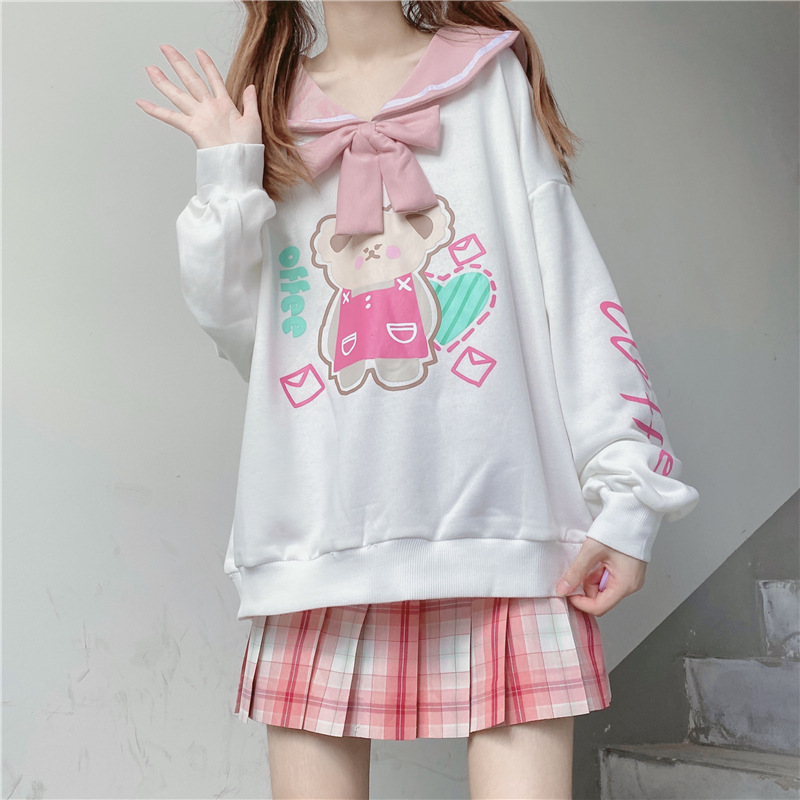 Title 3, Original cute printed navy collar sweet sweatshirt