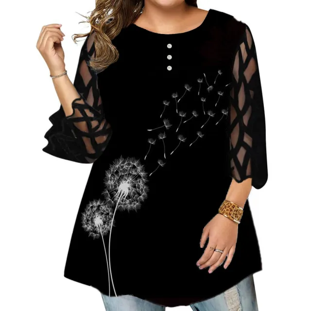 Women's New Lace Sleeve Floral Loose Casual T Shirt Floral - Shop at LoveMi