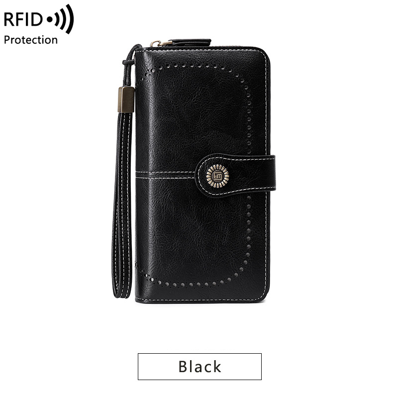RFID Blocking Women’s Long Zipper Wallet, Large Capacity Clutch Purse For Daily
