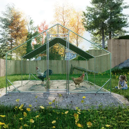 Large Metal Chicken Coop, Walk-in Run, Galvanized